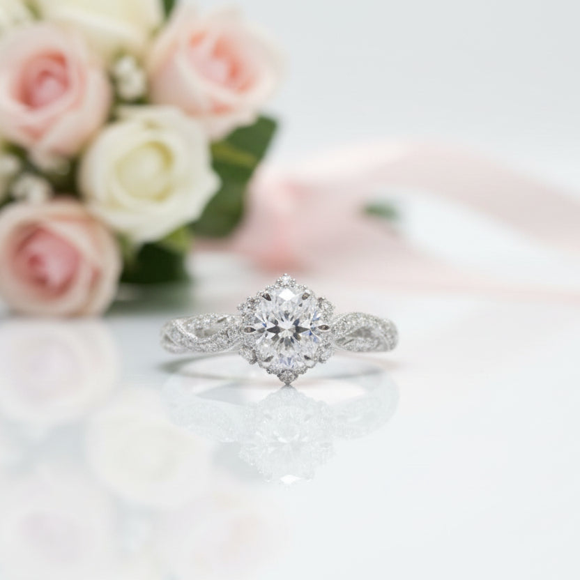 14k White Gold 1.0 Ct 6.5mm Diamond Option Engagement Ring-Black Diamonds New York