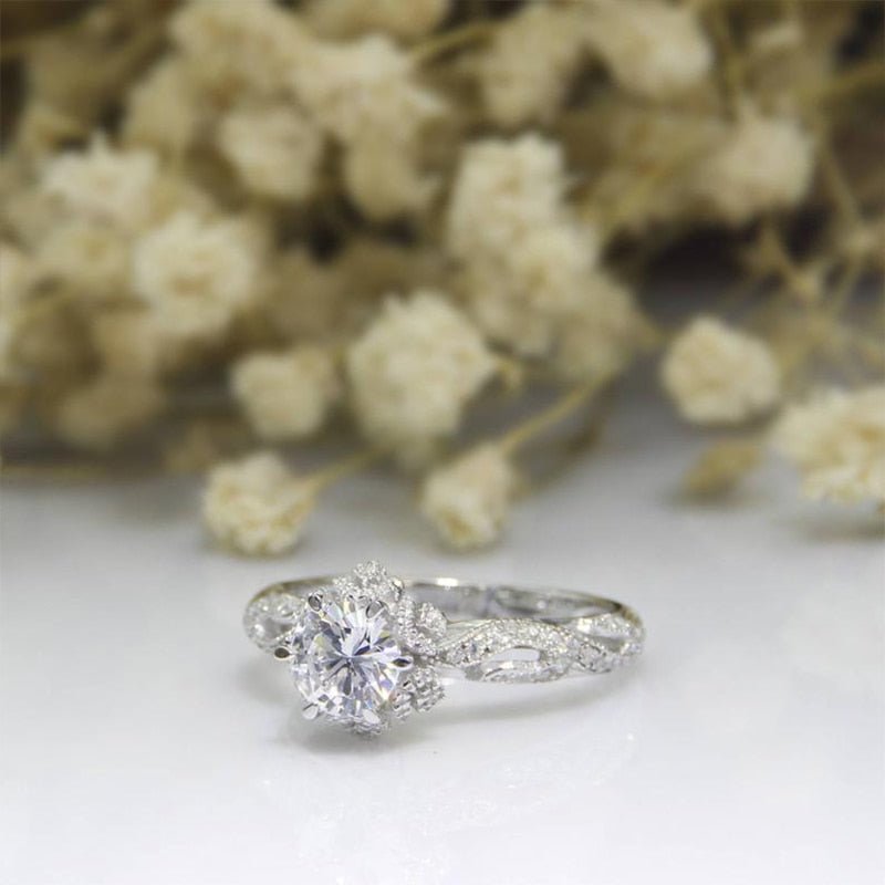 14K White Gold 1ct 6.5mm Moissanite Engagement Ring-Black Diamonds New York
