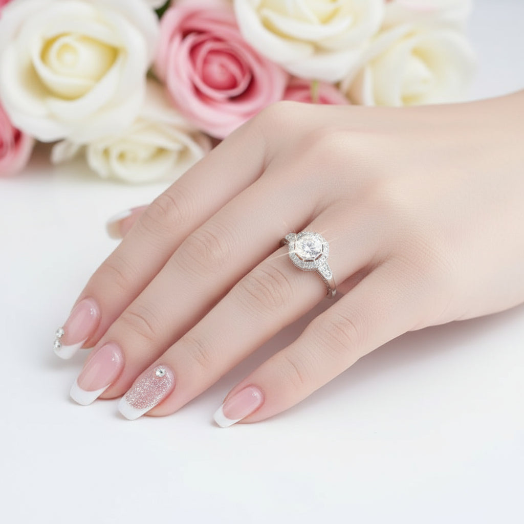 14k White Gold 1ct 6.5mm Diamond Engagement Ring-Black Diamonds New York