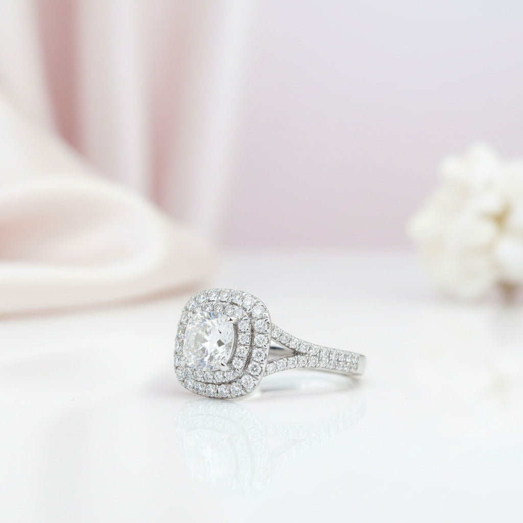 14k White Gold 1ct 6mm Cushion Cut Diamond Option Engagement-Black Diamonds New York