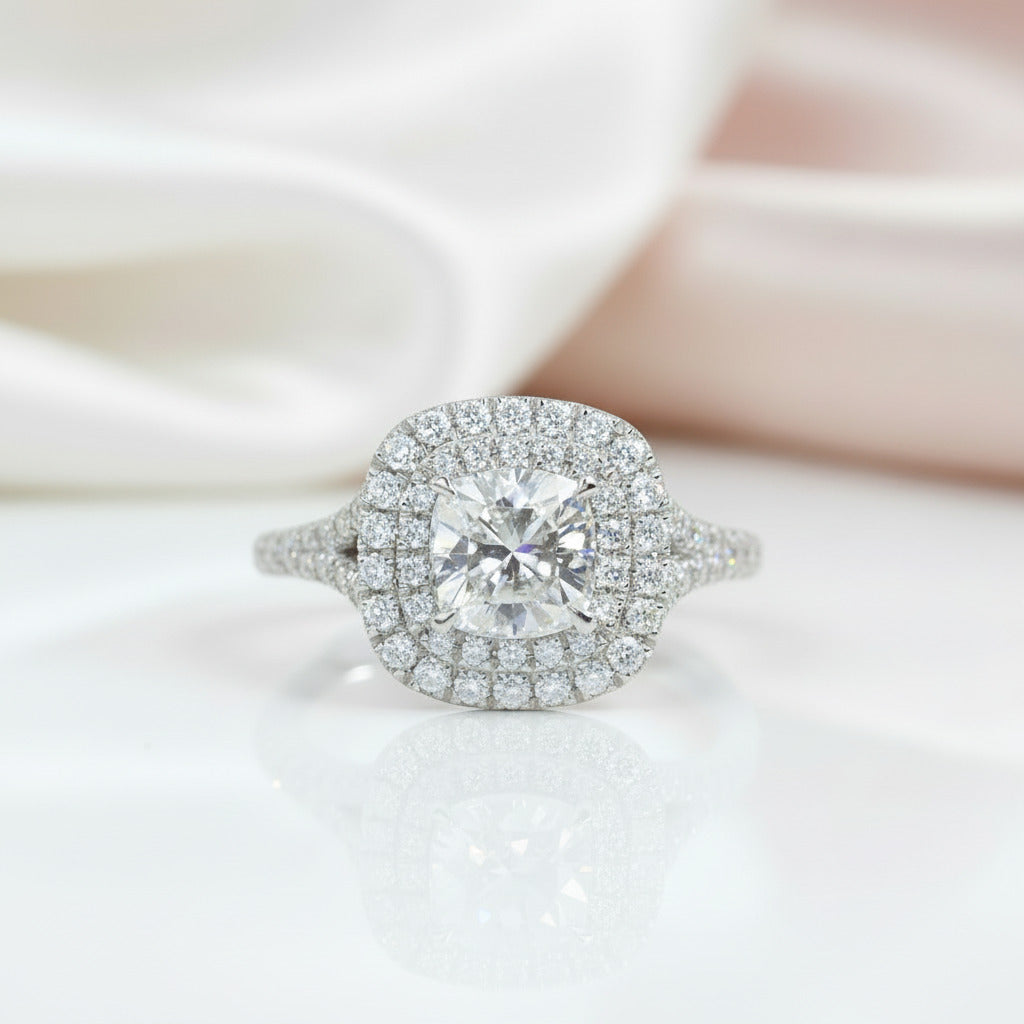 14k White Gold 1ct 6mm Cushion Cut Diamond Option Engagement-Black Diamonds New York