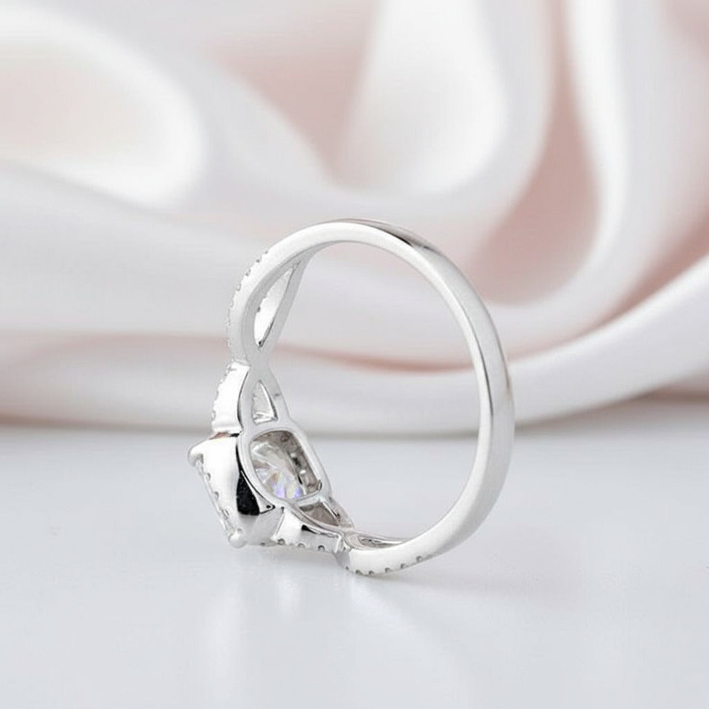 14k White Gold 1.0 Ct Cushion Cut Diamond Option Halo Twist Band Engagement Ring-Black Diamonds New York