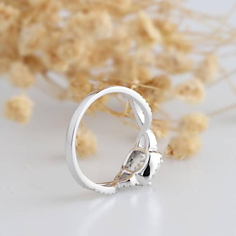 14K White Gold 1ct Cushion Cut Moissanite Halo Twist Band Engagement Ring-Black Diamonds New York
