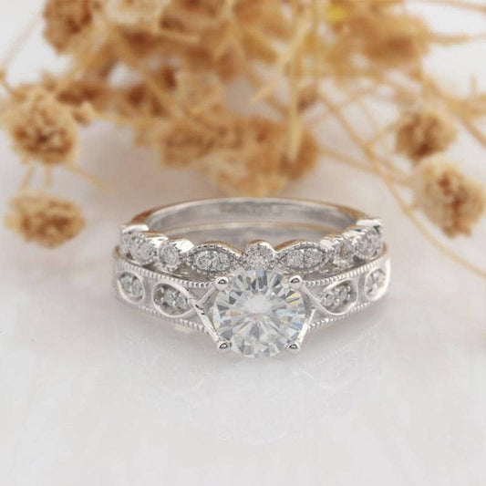 14K White Gold 1ct DEF Color Moissanite Engagement Ring-Black Diamonds New York