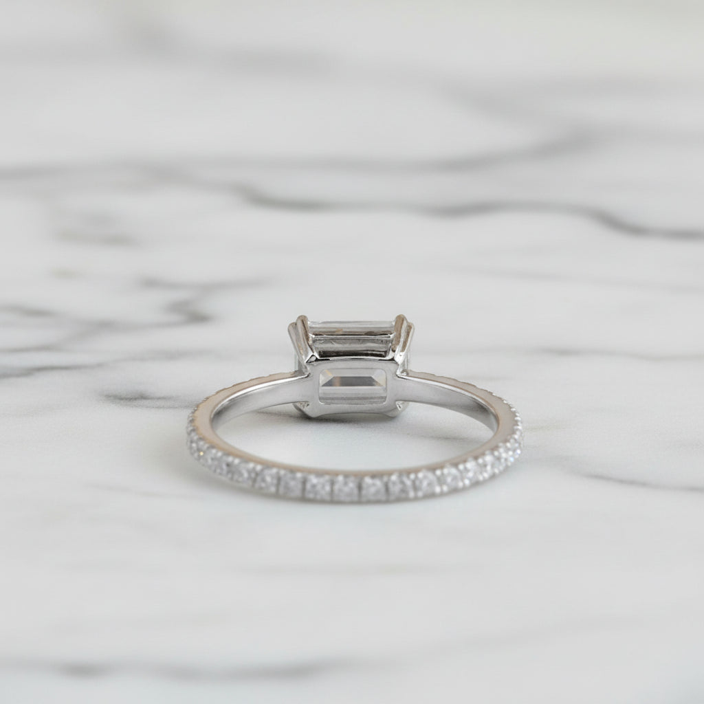 14k White Gold 1ct Emerald Cut Diamond Option Engagement Ring-Black Diamonds New York