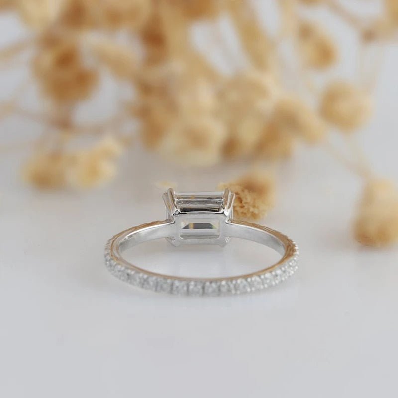 14K White Gold 1ct Emerald Cut Diamond Engagement Ring-Black Diamonds New York