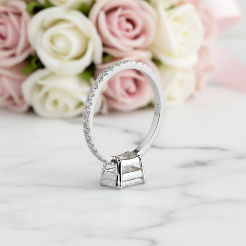 14k White Gold 1ct Emerald Cut Diamond Option Engagement Ring-Black Diamonds New York