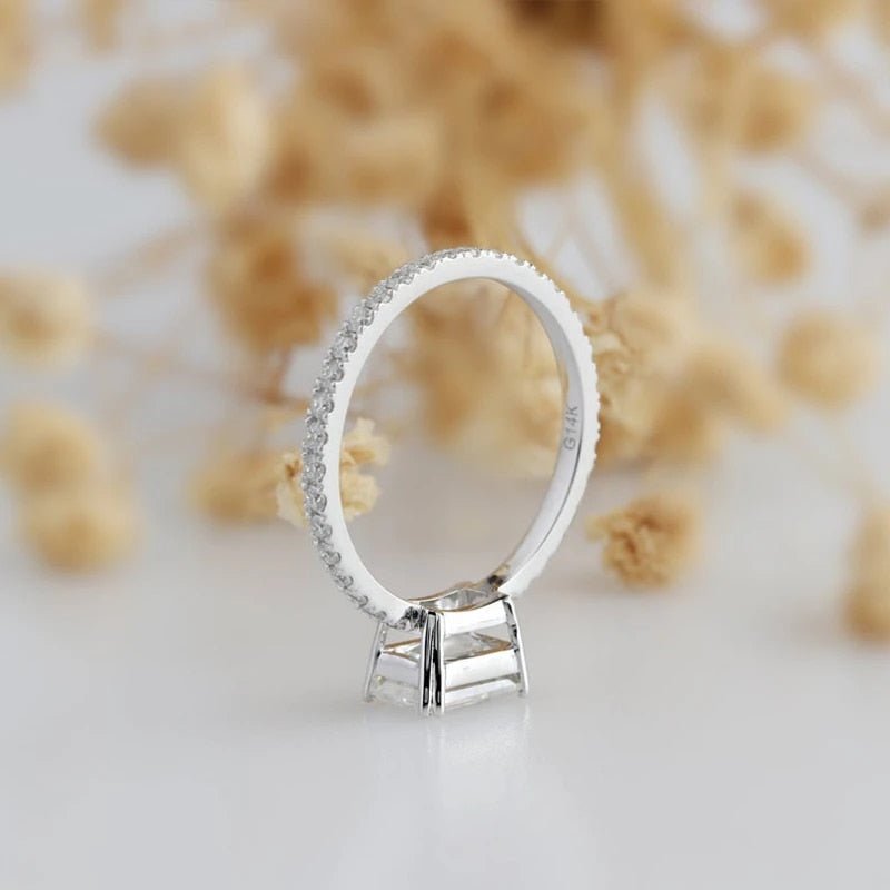14K White Gold 1ct Emerald Cut Diamond Engagement Ring-Black Diamonds New York