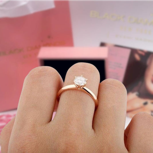 14k White Gold 1ct Diamond 6 Prong Solitaire Engagement Ring-Black Diamonds New York