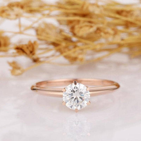14k White Gold 1ct Diamond 6 Prong Solitaire Engagement Ring-Black Diamonds New York