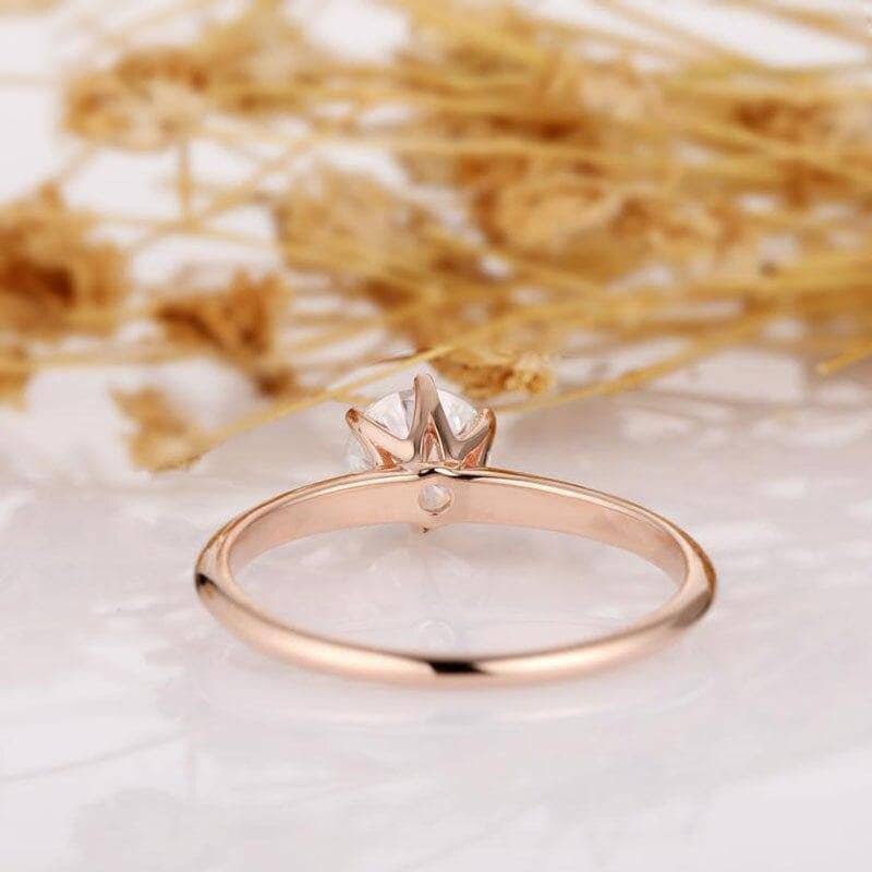 14k White Gold 1ct Moissanite 6 Prong Solitaire Engagement Ring-Black Diamonds New York