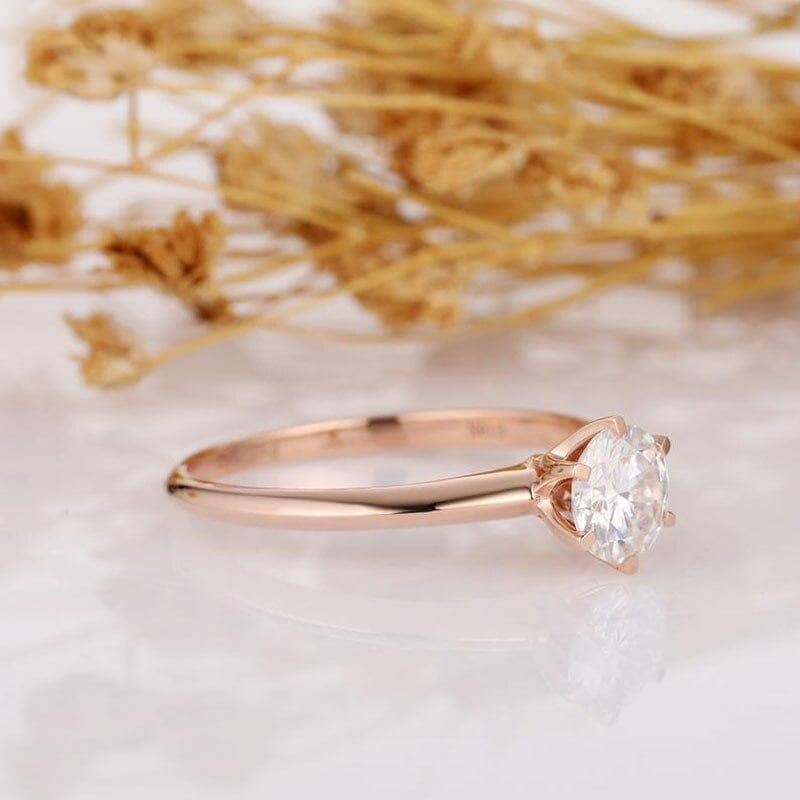 14k White Gold 1ct Moissanite 6 Prong Solitaire Engagement Ring-Black Diamonds New York