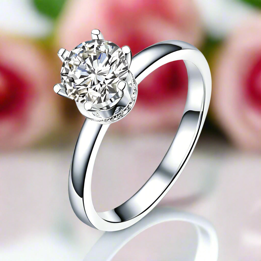 14k White Gold 1ct Diamond 6 Claws Engagement Ring-Black Diamonds New York