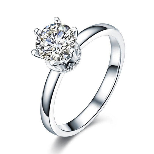 14K White Gold 1ct Diamond 6 Claws Engagement Ring-Black Diamonds New York