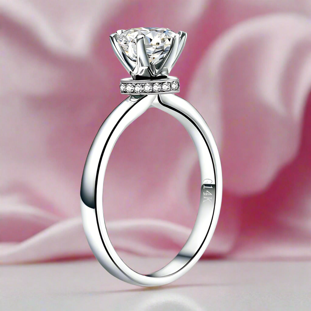 14k White Gold 1ct Diamond 6 Claws Engagement Ring-Black Diamonds New York