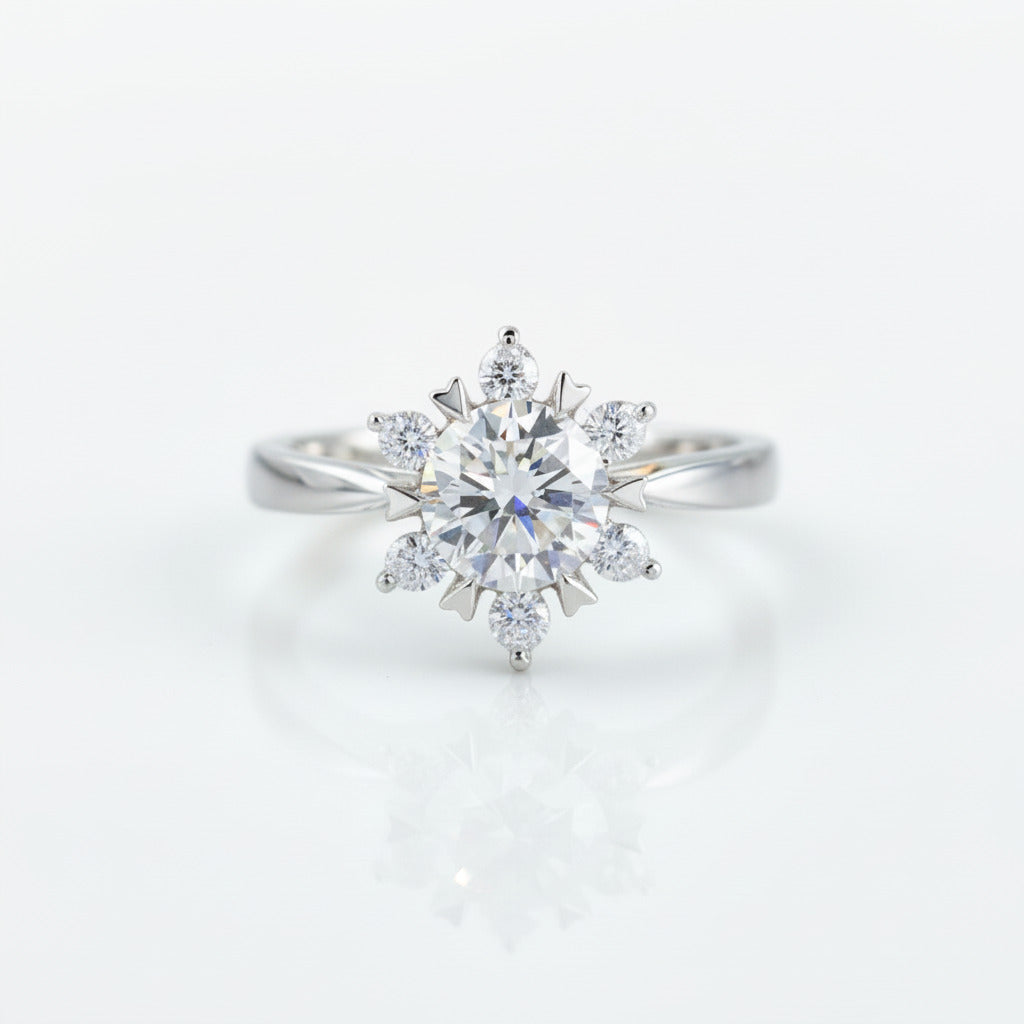 14k White Gold 1ct Diamond Option Flower Ring-Black Diamonds New York