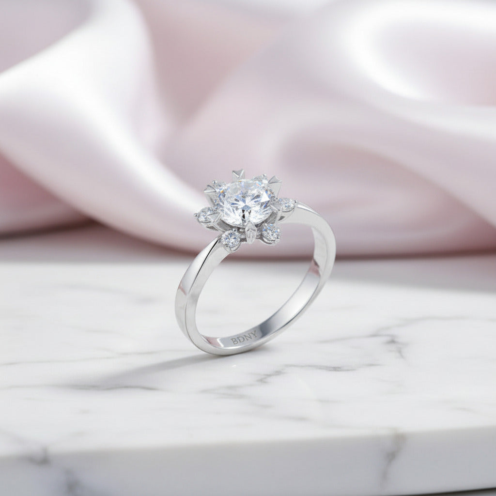14k White Gold 1ct Diamond Option Flower Ring-Black Diamonds New York
