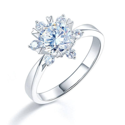 14K White Gold 1ct Moissanite Diamond Flower Ring-Black Diamonds New York