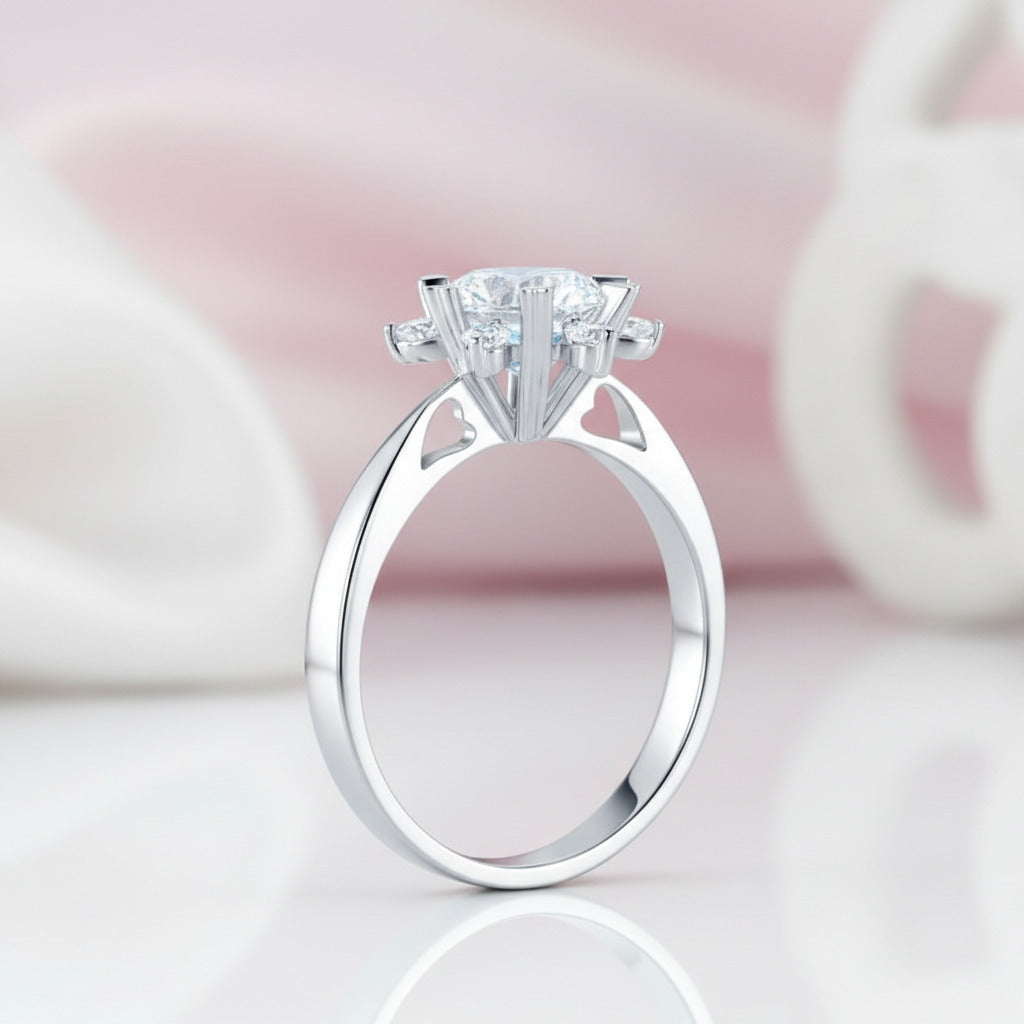 14k White Gold 1ct Diamond Option Flower Ring-Black Diamonds New York