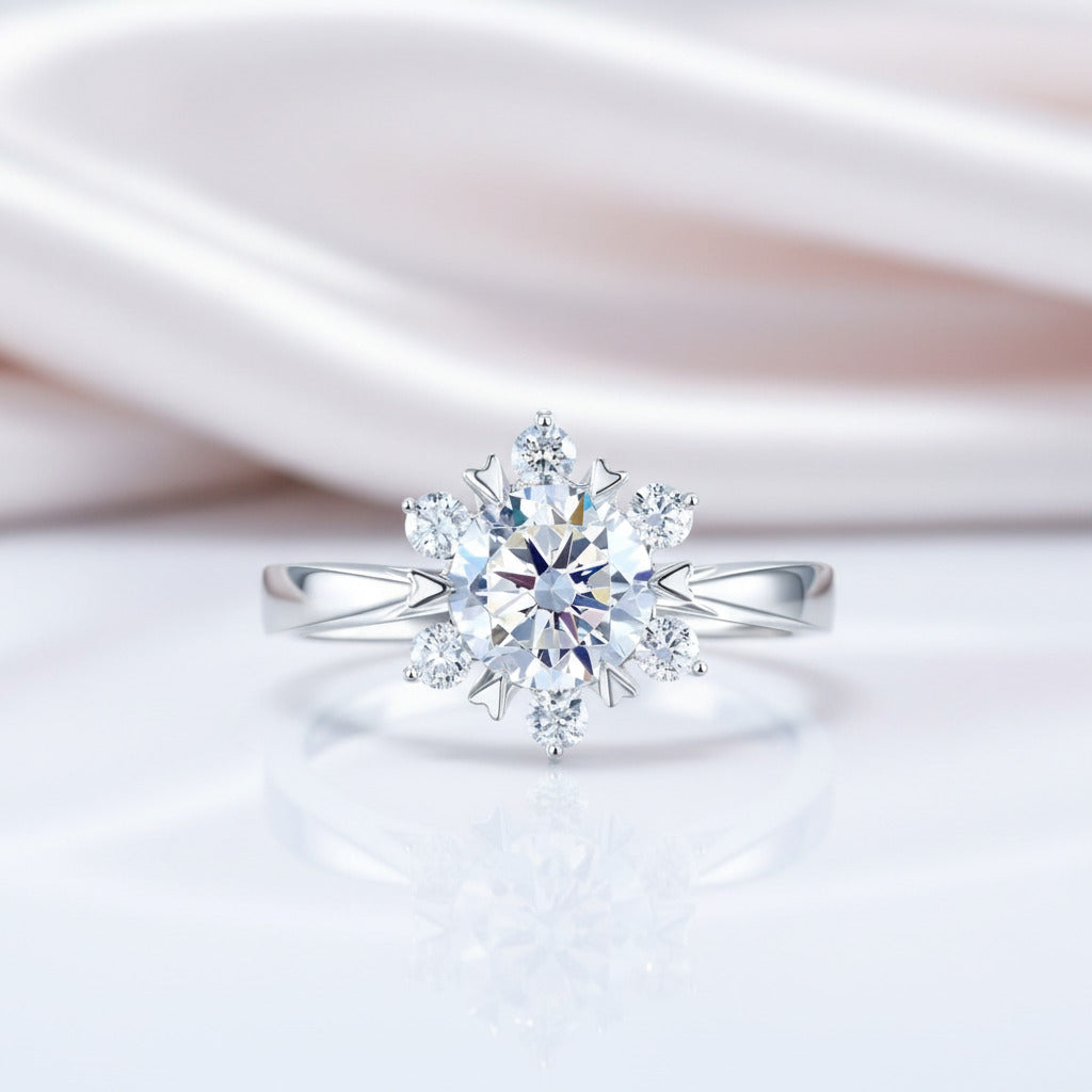 14k White Gold 1ct Diamond Option Flower Ring-Black Diamonds New York