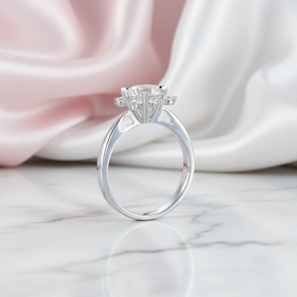 14k White Gold 1ct Diamond Option Flower Ring-Black Diamonds New York