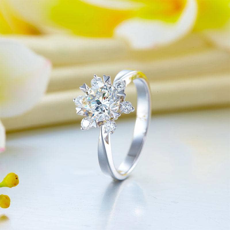 14K White Gold 1ct Moissanite Diamond Flower Ring
