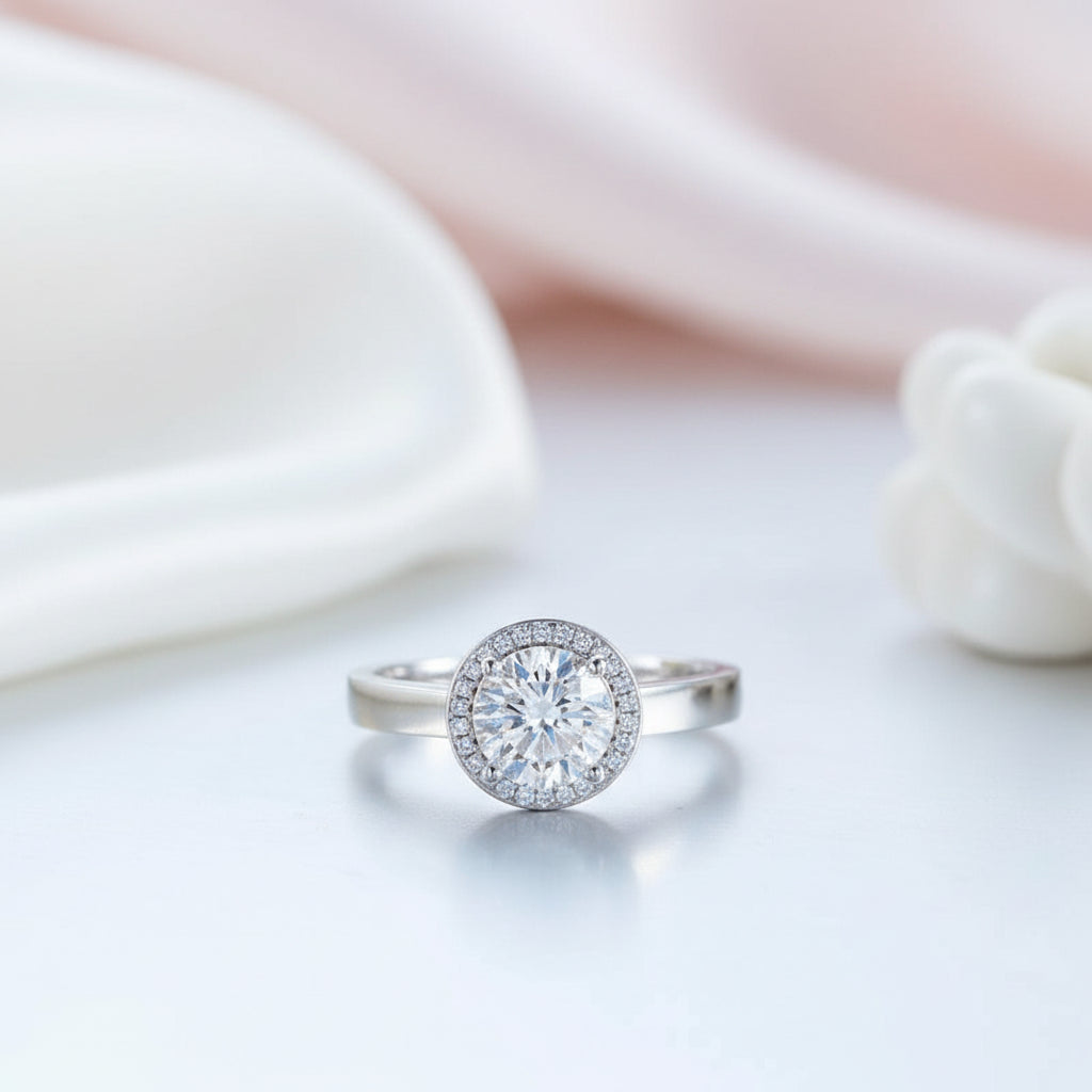 14k White Gold 1ct Diamond Option Halo Ring-Black Diamonds New York