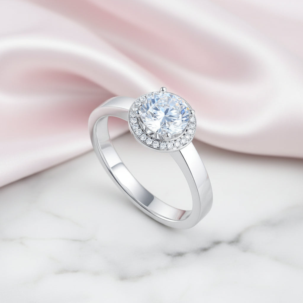 14k White Gold 1ct Diamond Option Halo Ring-Black Diamonds New York