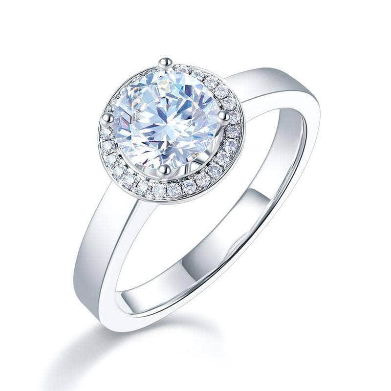 14K White Gold 1ct Moissanite Diamond Halo Ring