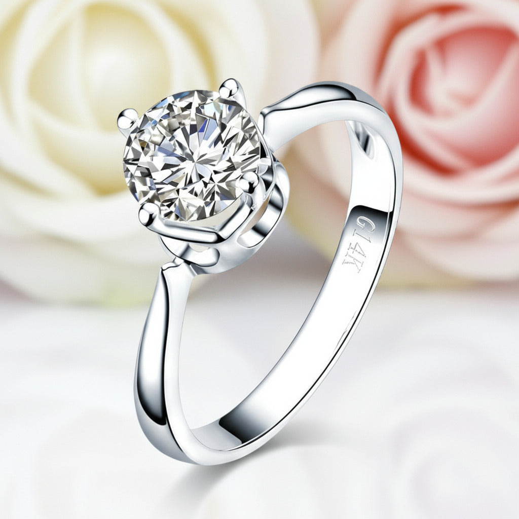 14k White Gold 1ct Diamond Solitaire Ring-Black Diamonds New York