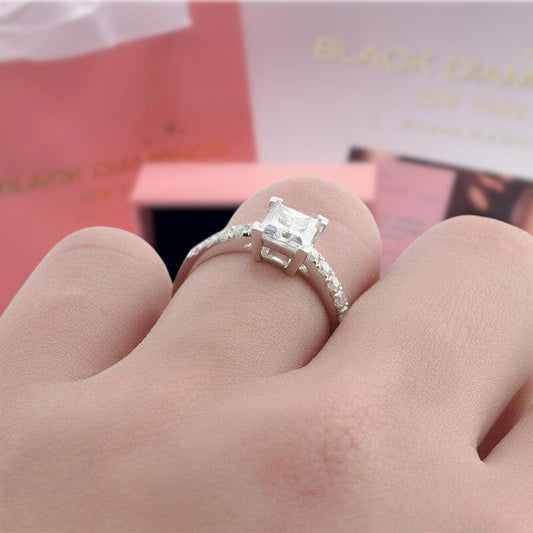 14K White Gold 1ct Princess Cut 5.5mm Diamond 4 Prong Engagement Ring-Black Diamonds New York