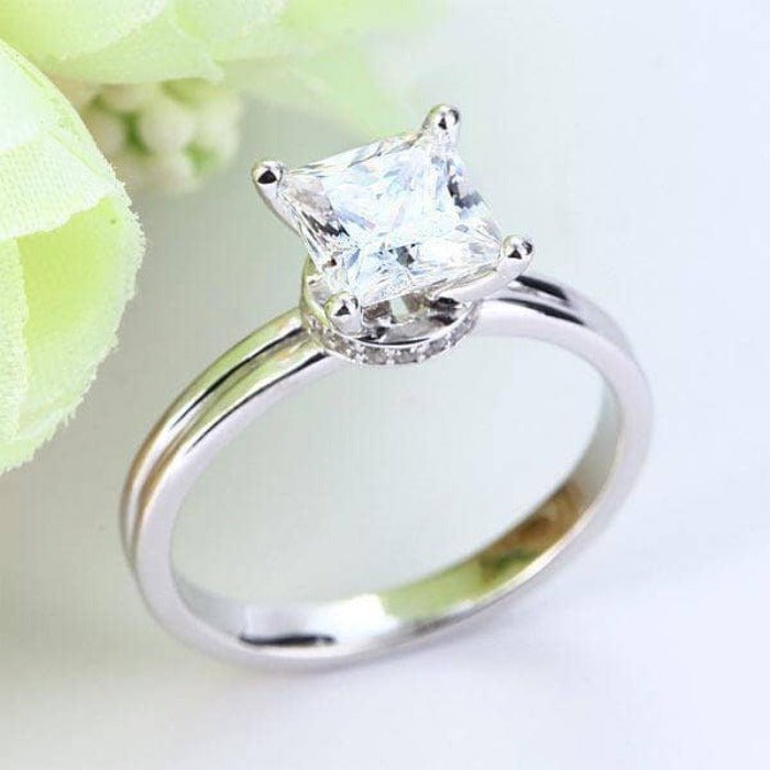 14K White Gold 1Ct Princess Cut Diamond Engagement Ring-Black Diamonds New York