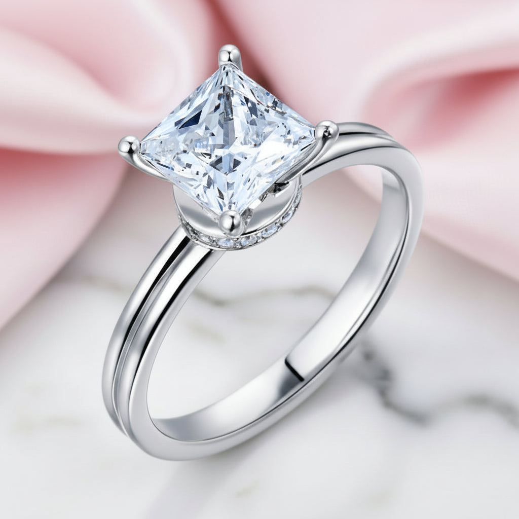 14k White Gold 1Ct Princess Cut Diamond Option Engagement Ring-Black Diamonds New York