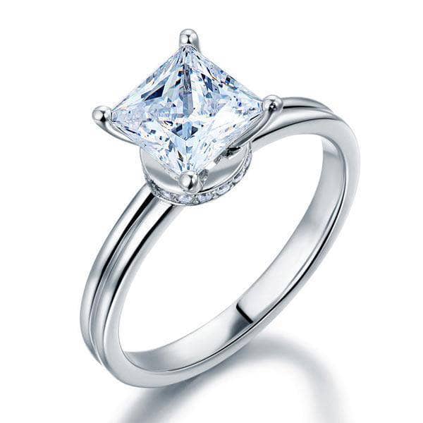 14K White Gold 1Ct Princess Cut Moissanite Engagement Ring