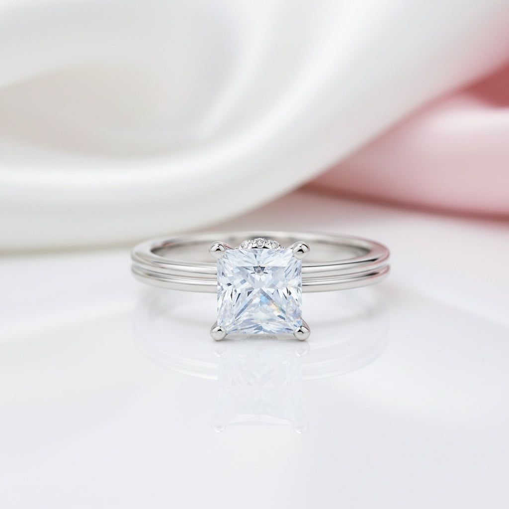 14k White Gold 1Ct Princess Cut Diamond Option Engagement Ring-Black Diamonds New York