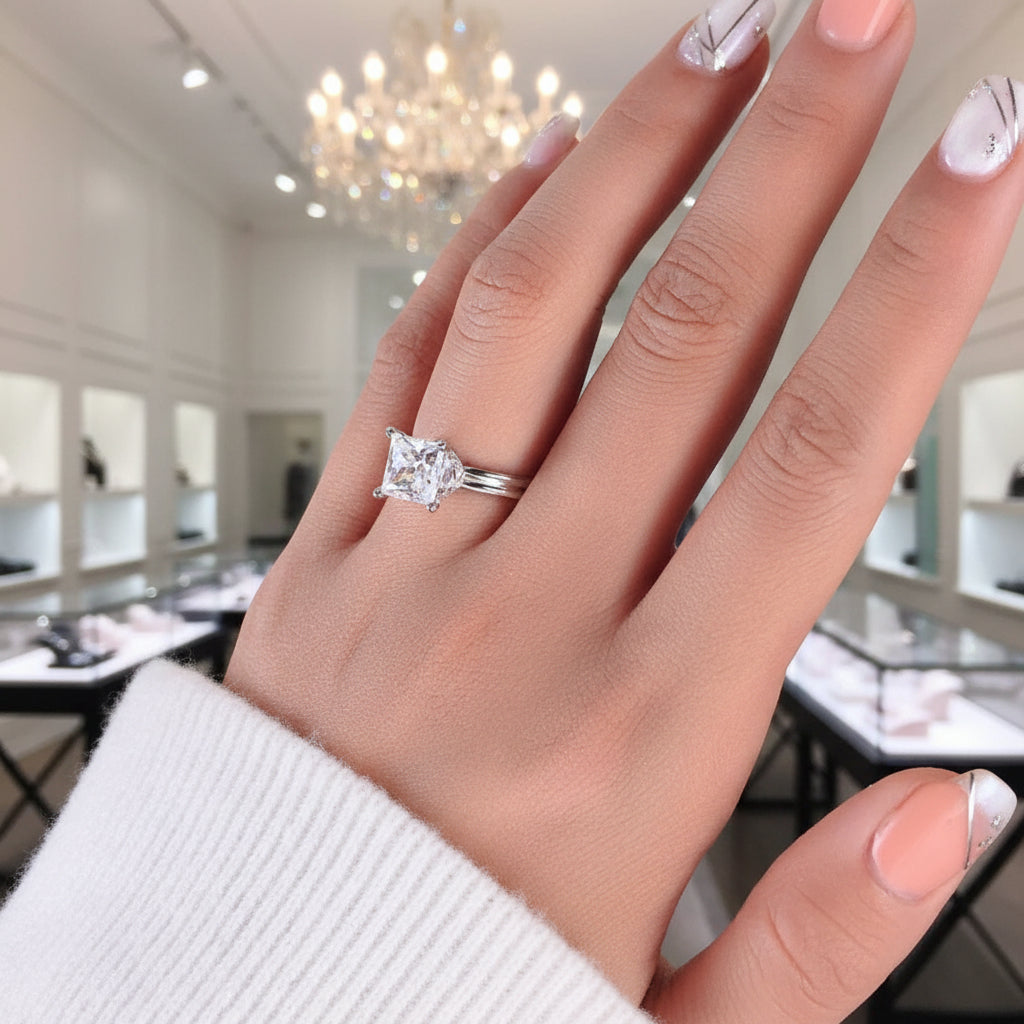 14k White Gold 1Ct Princess Cut Diamond Option Engagement Ring-Black Diamonds New York