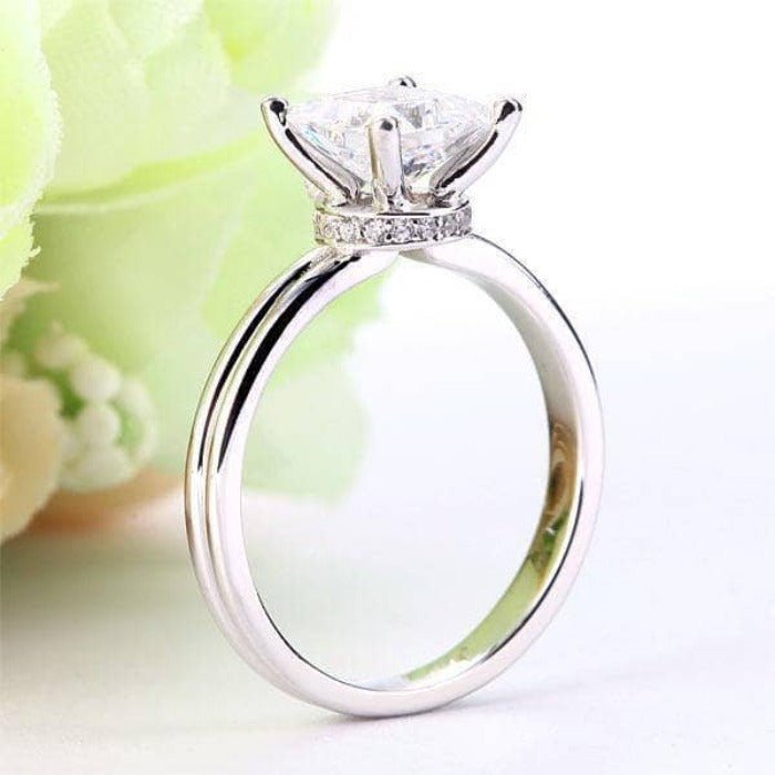14K White Gold 1Ct Princess Cut Moissanite Engagement Ring