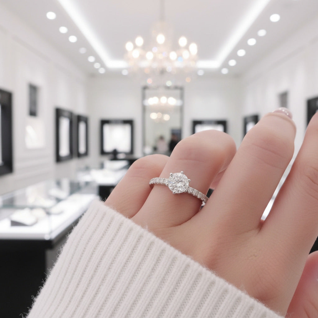 14k White Gold 1.0 Ct Round Cut Diamond Option Classic 6 Prong Engagement Ring-Black Diamonds New York