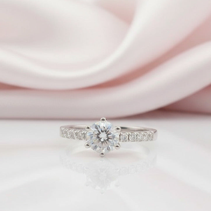 14k White Gold 1.0 Ct Round Cut Diamond Classic 6 Prong Engagement Ring-Black Diamonds New York