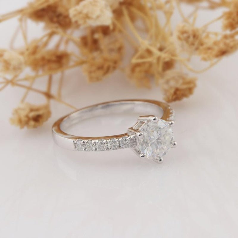 14K White Gold 1ct Round Cut Diamond Classic 6 Prong Engagement Ring-Black Diamonds New York