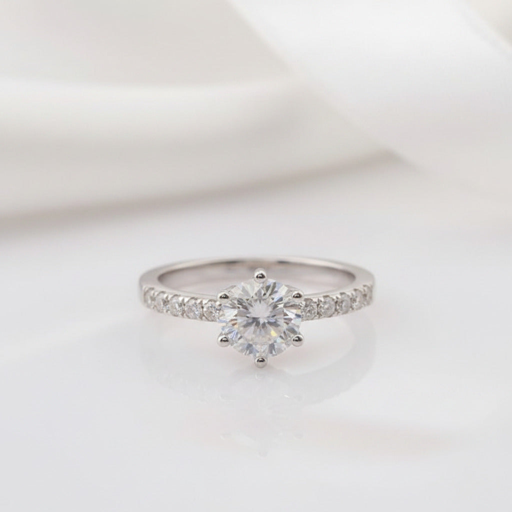 14k White Gold 1.0 Ct Round Cut Diamond Option Classic 6 Prong Engagement Ring-Black Diamonds New York