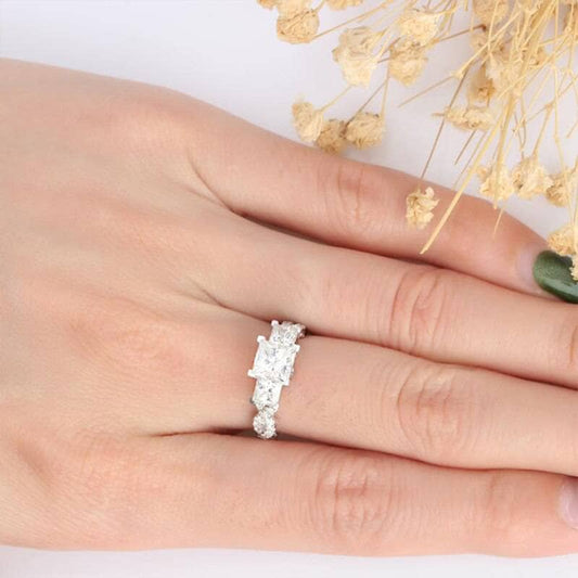 14K White Gold 2.1ct Princess 3 Stone Moissanite Twist Band Engagement Ring-Black Diamonds New York
