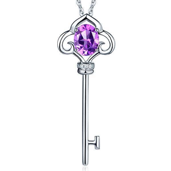 14K White Gold 2.5ct Purple Topaz Love Key Pendant Necklace 0.03ct Diamond-Black Diamonds New York