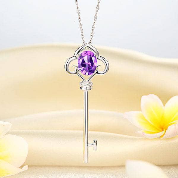 14K White Gold 2.5ct Purple Topaz Love Key Pendant Necklace 0.03ct Diamond-Black Diamonds New York
