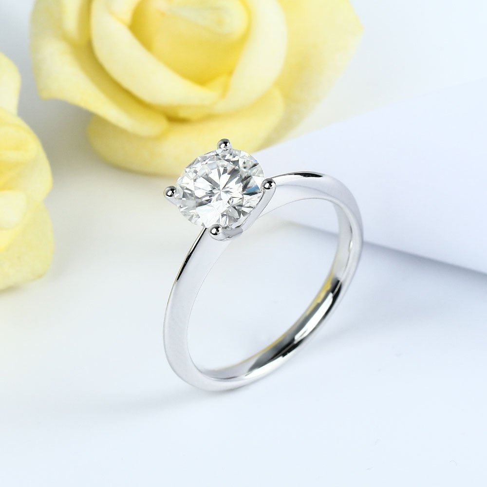 14K White Gold 2.5ct Round Cut Diamond Engagement Ring-Black Diamonds New York