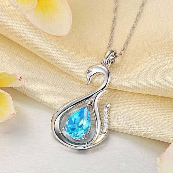 14K White Gold 2.5ct Swiss Blue Topaz Swan Pendant Necklace 0.06ct Diamond Option NOT EXISTING-Black Diamonds New York