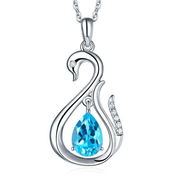 14K White Gold 2.5ct Swiss Blue Topaz Swan Pendant Necklace 0.06ct Diamond Option NOT EXISTING-Black Diamonds New York