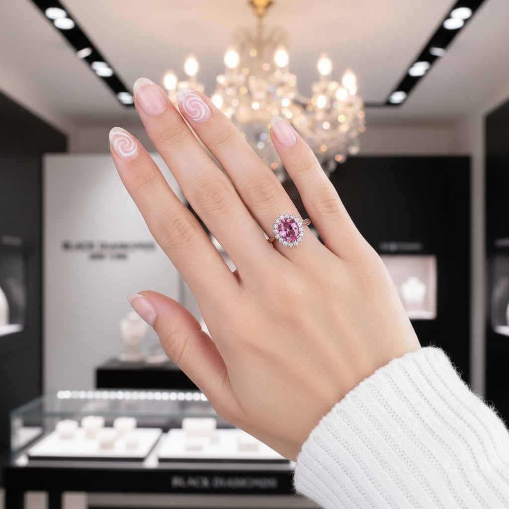 14K White Gold 2.8ct Pink Topaz 0.35ct Natural Diamond Ring-Black Diamonds New York