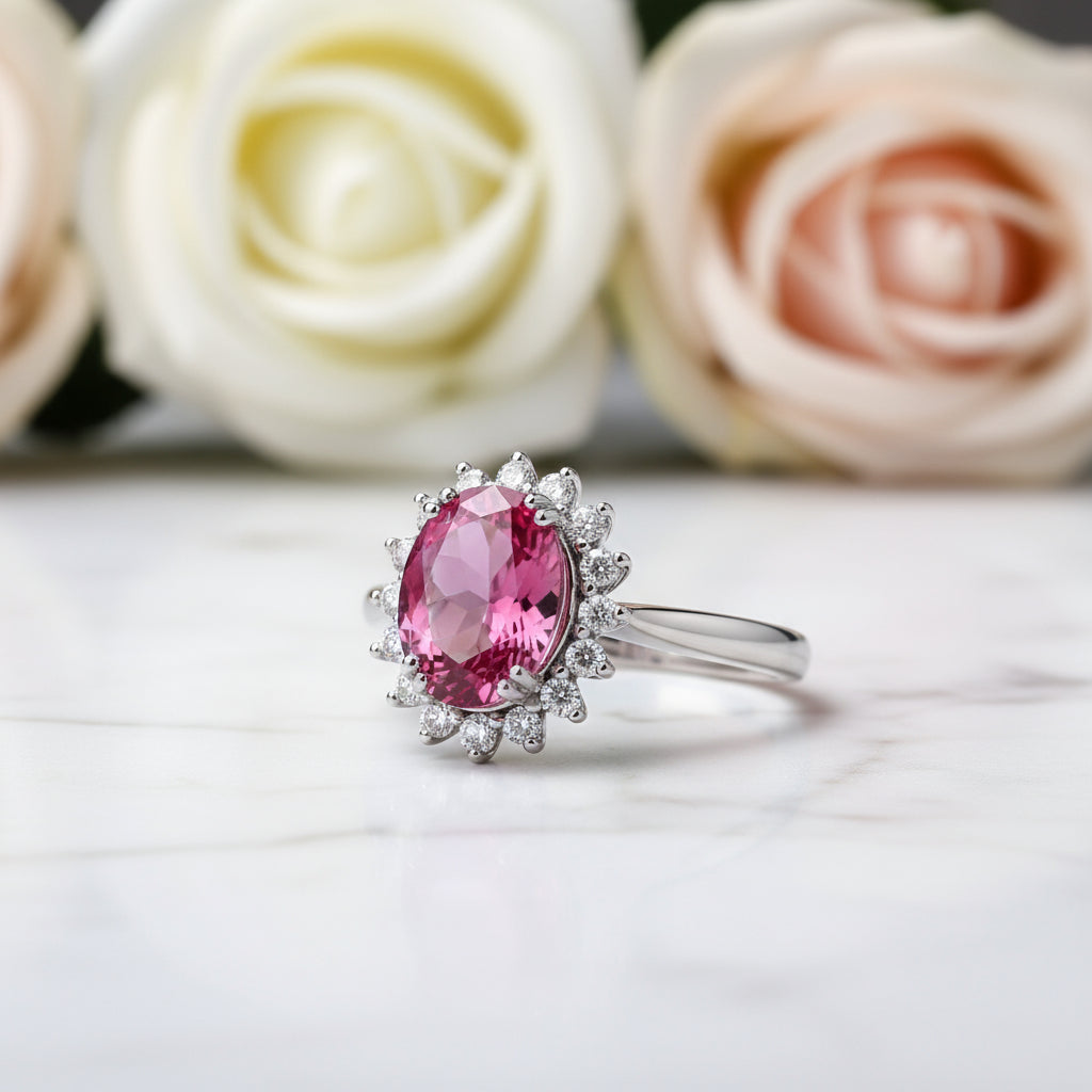 14K White Gold 2.8ct Pink Topaz 0.35ct Natural Diamond Ring-Black Diamonds New York