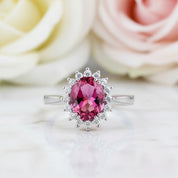 14K White Gold 2.8ct Pink Topaz 0.35ct Natural Diamond Ring-Black Diamonds New York